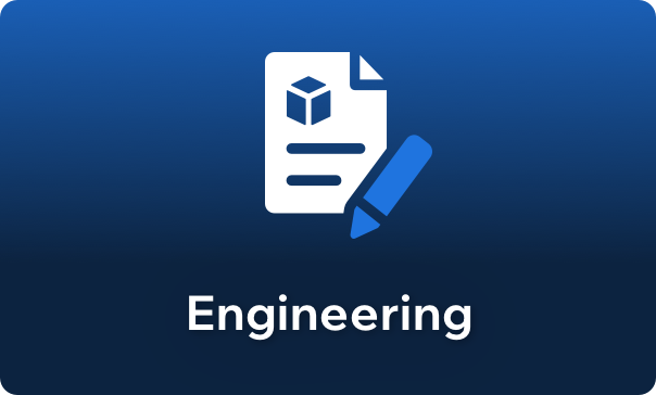 Engineering at Global Point. Icon of cube on paper with pencil.