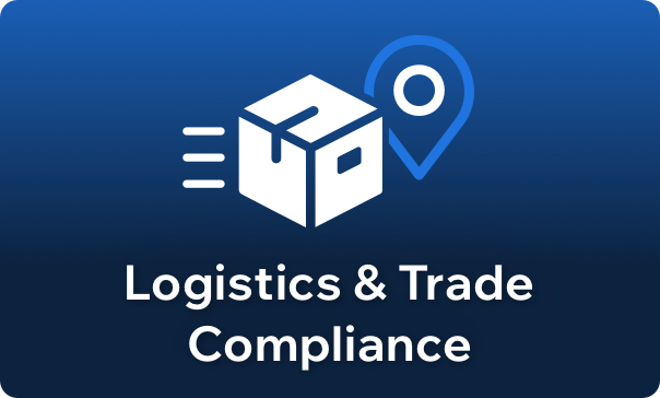 Logistics and Trade Compliance at Global Point. Icon of box with location dropper.